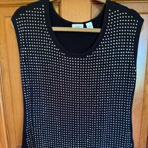 SOLD>>>>>>>>Cato Shirt Womens Medium Black Short Sleeve Stretch  Embellished Top